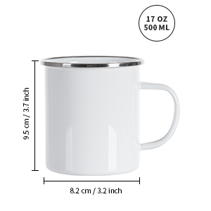 17 OZ Sublimation Blanks Emaljekrus Hvid detalje g