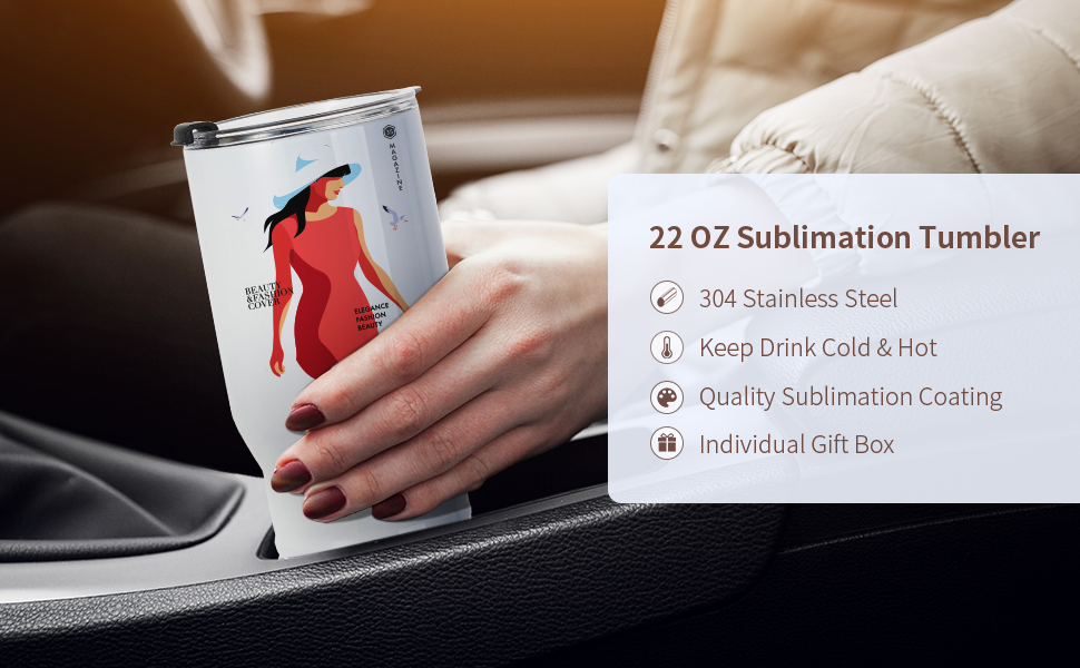 22 OZ Caddaan Sublimation Tumbler Koobabka Baabuurka tafatiran g
