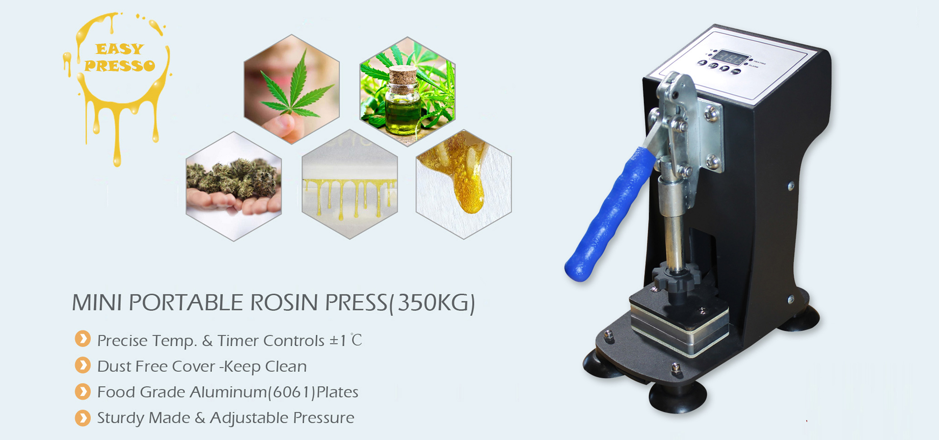 MINI Rosin-Tech Heat Heat Heat (Model # HP230C-2x) Buug-gacmeedka Isticmaalaha